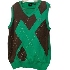 cross sweden kelly green brown deconstructed ARGYLE mens sweater vest L